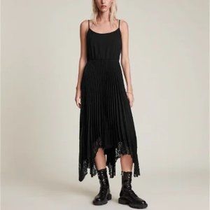 All Saints Aspyn Pleated Lace Detail Midi Dress
